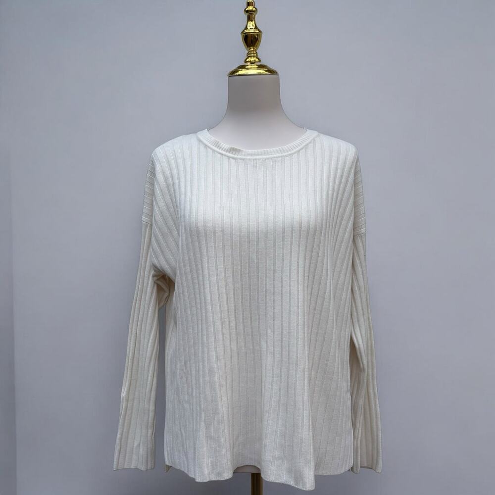 Urban Research Top Sweater Free Size (Md) Cream Ribbed Stretch Minimalist Casual